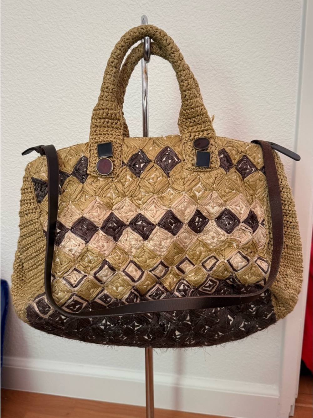 Maliparmi Woven Diamond-Pattern Tote in Brown and Tan
